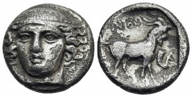 THRACE. Ainos. Circa 396/5- 394/3 BC. Tetrobol (Silver, 13 mm, 2.34 g, 12 h). Head of Hermes facing, turned very slightly to left, wearing petasos. Re...