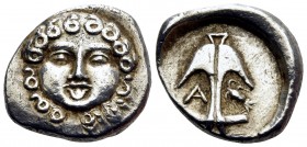 THRACE. Apollonia Pontika. Late 5th-4th centuries BC. Drachm (Silver, 15.5 mm, 2.88 g, 12 h). Facing gorgoneion with tongue protruding. Rev. Anchor wi...