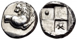 THRACE. Chersonesos. Circa 386-338 BC. Hemidrachm (Silver, 13 mm, 2.43 g, 6 h). Forepart of lion to right, head turned to left. Rev. Quadripartite inc...