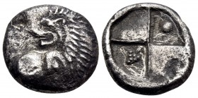 THRACE. Chersonesos. Circa 386-338 BC. Hemidrachm (Silver, 13.5 mm, 2.42 g, 10 h). Forepart of a lion to right, his head turned back to left. Rev. Qua...