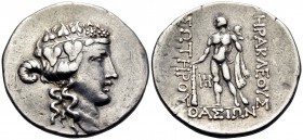 ISLANDS OFF THRACE, Thasos. Circa 148-90/80 BC. Tetradrachm (Silver, 34 mm, 16.59 g, 11 h). Head of youthful Dionysos to right, wearing ivy wreath. Re...