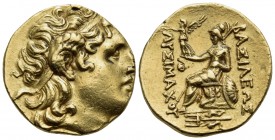 KINGS OF THRACE. Lysimachos, 305-281 BC. Stater (Gold, 18.5 mm, 8.58 g, 12 h), Byzantion, c. 200 BC. Diademed head of Alexander the Great to right, wi...