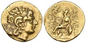 KINGS OF THRACE. Lysimachos, 305-281 BC. Stater (Gold, 20 mm, 8.35 g, 12 h), struck under Mithradates VI Eupator, Tomis, c. 88-86. Diademed head of Al...