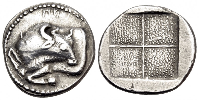 MACEDON. Akanthos. Circa 470-390 BC. Tetrobol (Silver, 15 mm, 2.45 g, 9 h), c. 4...