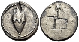 MACEDON. Terone. Circa 490-480 BC. Stater (Silver, 26 mm, 16.87 g). Amphora with three grape clusters draped over the shoulder. Rev. Quadripartite inc...