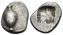 MACEDON. Terone. Circa 490-480 BC. 1/12 Stater (Silver, 12 mm, 1.60 g, 10 h). Oinochoe. Rev. Quadripartite incuse square. Hardwick Group II, 7 . HGC 3...