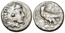 KINGS OF MACEDON. Amyntas III, 393-370/69 BC. Triobol (Silver, 13 mm, 1.72 g, 5 h), Pella. Head of youthful Herakles to right, wearing lion's skin hea...