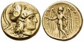 KINGS OF MACEDON. Philip III Arrhidaios, 323-317 BC. Stater (Gold, 17 mm, 8.54 g, 5 h), Babylon. Head of Athena to right, wearing pendant earring, nec...