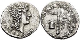 MACEDON (ROMAN PROVINCE). Aesillas, quaestor, circa 95-70 BC. Tetradrachm (Silver, 31 mm, 15.59 g, 12 h), Thessalonika. MAKEΔONΩN Head of the deified ...