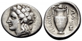 THESSALY. Lamia. Circa 360s-350s BC. Hemidrachm (Silver, 15.5 mm, 2.73 g, 2 h). Head of Dionysos to left, wearing ivy wreath. Rev. Amphora with tall h...