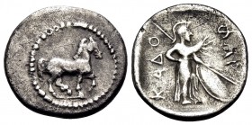 THESSALY. Pharkadon. Late 5th-early 4th centuries BC. Obol (Silver, 12 mm, 0.98 g, 9 h). Horse pacing to right. Rev. ΦAP-KAΔO Athena, wearing long rob...