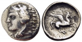 ILLYRIA. Dyrrhachion. Circa 344-300 BC. Quarter Stater (Silver, 14 mm, 2.03 g, 12 h). Head of youthful Herakles to left, wearing lion's skin headdres....