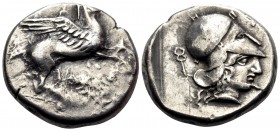 EPEIROS. Ambrakia. Circa 426-404 BC. Stater (Silver, 20 mm, 8.55 g, 12 h). Pegasos with straight wings flying to right. Rev. Helmeted head of Athena r...