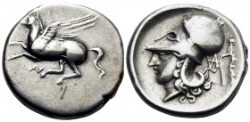 AKARNANIA. Anaktorion. Circa 350-300 BC. Stater (Silver, 21.5 mm, 8.30 g, 5 h). Pegasos with straight wings flying to left; below, monogram. Rev. Head...
