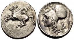 AKARNANIA. Argos Amphilochikon. Circa 340-300 BC. Stater (Silver, 23 mm, 8.60 g, 12 h). Pegasus flying to left with straight wings. Rev. AMΦ Head of A...