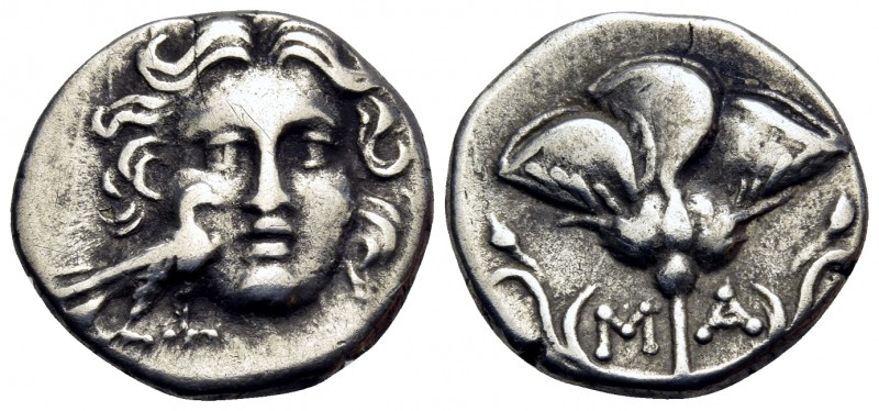 CARIA. Mylasa. Circa 170-130 BC. Drachm (Silver, 15 mm, 2.31 g, 12 h). Head of H...