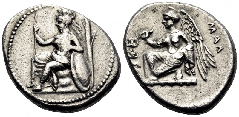 CILICIA. Mallos. Circa 385-375 BC. Stater (Silver, 24 mm, 10.59 g, 3 h). Athena ...