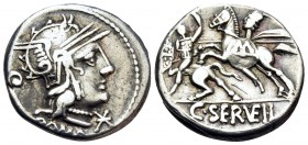 C. Servilius Vatia, 127 BC. Denarius (Silver, 17.5 mm, 3.88 g, 5 h), Rome. ROMA Helmeted head of Roma to right, star on neckguard; in left field, litu...