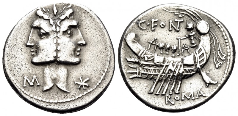 C. Fonteius, 114-113 BC. Denarius (Silver, 20 mm, 3.94 g, 9 h), Rome. Laureate, ...