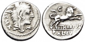 L. Thorius Balbus, 105 BC. Denarius (Silver, 18.5 mm, 3.95 g, 7 h), Rome. I · S · M · R Head of Juno Sospita to right, wearing goat's skin headdress. ...