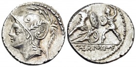 Q. Thermus M.f, 103 BC. Denarius (Silver, 19 mm, 3.95 g, 9 h), Rome. Head of Mars to left, wearing crested helmet ornamented with plume and annulet. R...