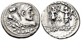 P. Cornelius Lentulus Marcellinus, 100 BC. Denarius (Silver, 19 mm, 3.84 g, 10 h), Rome. ROMA Bare-headed bust of young Hercules right, seen from behi...