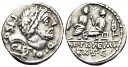 Q. Servilius Caepio, 100 BC. Denarius (Silver, 19.5 mm, 3.87 g, 11 h), Rome. PISO · / CAEPIO · Q Laureate head of Saturn to right; behind, harpa; belo...