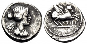 Q. Titius, 90 BC. Quinarius (Silver, 13.5 mm, 1.76 g, 10 h), Rome. Draped and winged bust of Victory to right. Rev. Q · TITI Pegasus leaping right. Ba...