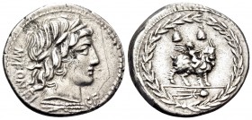 Mn. Fonteius C.f, 85 BC. Denarius (Silver, 20.5 mm, 3.89 g, 6 h), Rome. (MN) FO(NT)EI C · F Laureate head of Vejovis to right; below, thunderbolt. Rev...