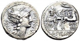 L. Sulla and L. Manlius Torquatus, 82 BC. Denarius (Silver, 19 mm, 3.92 g, 6 h), mint moving with Sulla in Italy. L · MANLI - PRO · Q Helmeted head of...