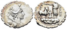 A. Postumius A.f. Sp.n. Albinus, 81 BC. Denarius (Silver, 20 mm, 3.91 g, 6 h), Rome. Draped bust of Diana to righ, bow and quiver at shoulder; above, ...