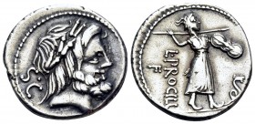 L. Procilius, 80 BC. Denarius (Silver, 18 mm, 3.87 g, 4 h), Rome. S · C Laureate head of Jupiter to right. Rev. L · PROCILI / F Juno Sospita wallking ...