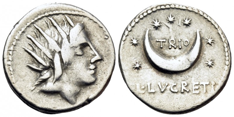 L. Lucretius Trio, 74 BC. Denarius (Silver, 18 mm, 3.92 g, 6 h), Rome. Radiate h...