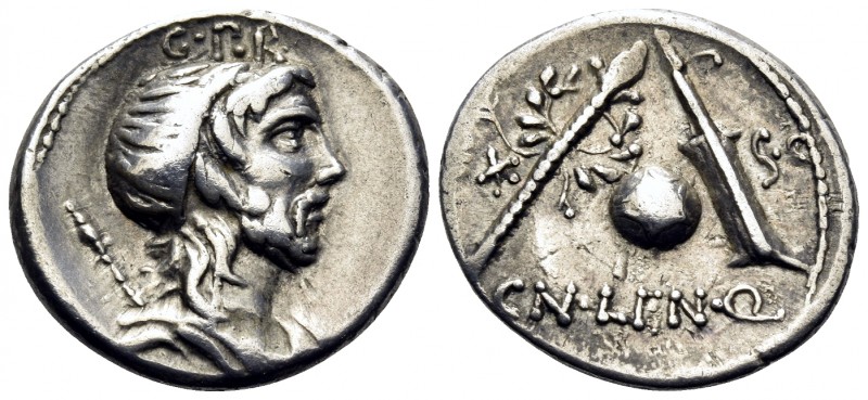 Cn. Lentulus, 76-75 BC. Denarius (Silver, 19.5 mm, 3.84 g, 6 h), Spain(?). G · P...