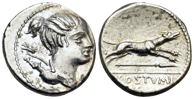 C. Postumius, 73 BC. Denarius (Silver, 17.5 mm, 4.04 g, 7 h), Rome. Draped bust ...