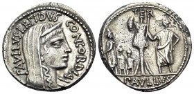 L. Aemilius Lepidus Paullus, 62 BC. Denarius (Silver, 19.5 mm, 3.75 g, 6 h). PAVLLVS LEPIDVS CONCORDIA Diademed and veiled head of Concordia to right....