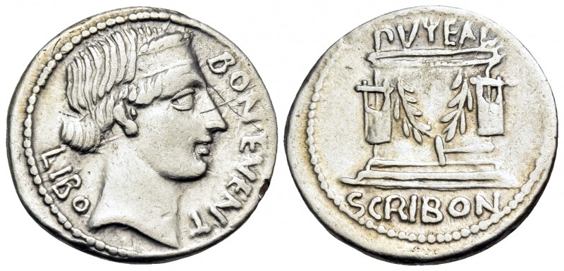 L. Scribonius Libo, 62 BC. Denarius (Silver, 20 mm, 3.90 g, 8 h), Rome. BON · EV...