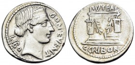 L. Scribonius Libo, 62 BC. Denarius (Silver, 20 mm, 3.90 g, 8 h), Rome. BON · EVENT / LIBO Diademed head of Bonus Eventus to right. Rev. PVTEAL / SCRI...
