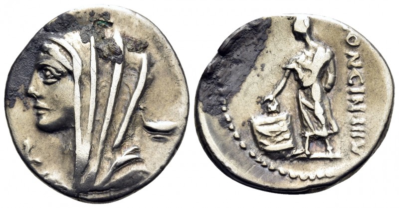 L. Cassius Longinus, 60 BC. Denarius (Silver plated bronze, 20 mm, 3.83 g, 3 h),...