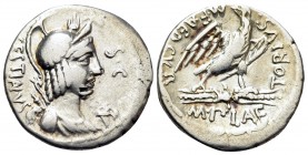 M. Plaetorius M.f. Cestianus, 57 BC. Denarius (Silver, 18.5 mm, 3.82 g, 4 h), Rome. CESTIANVS S · C Bust of Vacuna to right, draped and wearing the he...