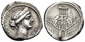 C. Considius Nonianus, 56 BC. Denarius (Silver, 18 mm, 3.71 g, 6 h), Rome. C•CONSIDI NONIANI / S•C Laureate, diademed and draped bust of Venus to righ...