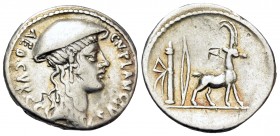 Cn. Plancius, 55 BC. Denarius (Silver, 18 mm, 3.85 g, 4 h), Rome. CN• PLANCIVS AED• CVR• S• C Head of Diana to right, wearing causia and a pendant ear...