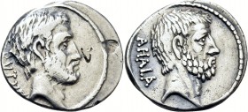M. Junius Brutus, 54 BC. Denarius (Silver, 18.5 mm, 3.75 g, 7 h), Rome. BRVTVS Bearded head of the Consul L. Junius Brutus to right. Rev. AHALA Bearde...