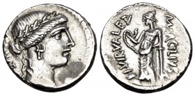 Man. Acilius Glabrio, 49 BC. Denarius (Silver, 17.5 mm, 3.95 g, 3 h), Rome. SALVTIS Large aureate head of Salus to right. Rev. (MN) · ACILIVS III · VI...