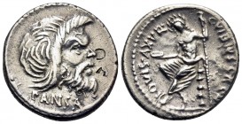 C. Vibius C.f. C.n. Pansa Caetronianus, 48 BC. Denarius (Silver, 18 mm, 3.95 g, 5 h), Rome. PANSA Mask of bearded Pan to right, adorned with berries a...