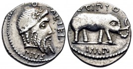 Q. Caecilius Metellus Pius Scipio, 47-46 BC. Denarius (Silver, 17.5 mm, 4.13 g, 12 h), military mint in Africa. Q.METEL / PIVS Laureate head of Jupite...