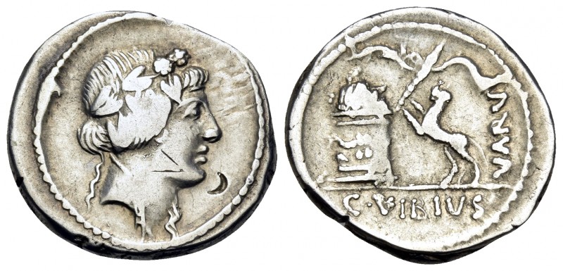 C. Vibius Varus, 42 BC. Denarius (Silver, 19.5 mm, 3.77 g, 4 h), Rome. Head of B...