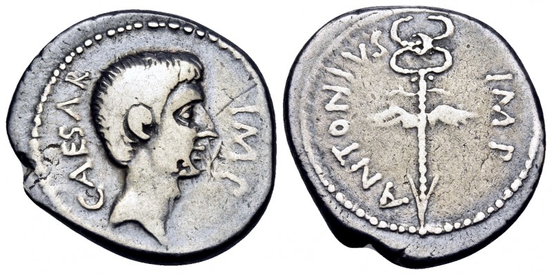 The Triumvirs. Mark Antony and Octavian, Late 40-early 39 BC. Denarius (Silver, ...