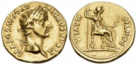 Tiberius, 14-37. Aureus (Gold, 18 mm, 7.73 g, 8 h), Lugdunum, late 20s-early 30s. TI CAESAR DIVI AVG F AVGVSTVS Laureate head of Tiberius to right. Re...