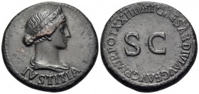Tiberius, 14-37. Dupondius (Orichalcum, 29 mm, 14.16 g, 12 h), Rome, 22-23. IVSTITIA Diademed and draped bust of Justitia (with the features of Livia)...